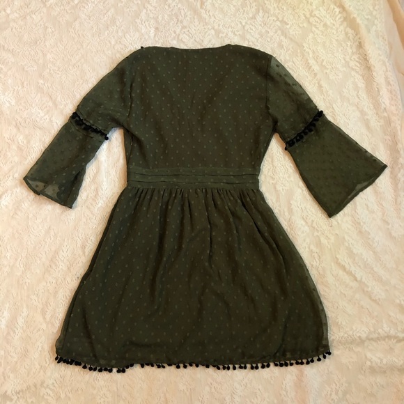 Zara olive Pom Pom Swiss dot vneck mini dress - Picture 11 of 11